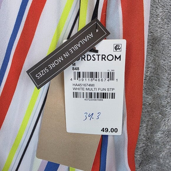 Halogen Blouse Womens Medium White Multi Stripe Surplice Cap Sleeve Nordstrom - Picture 6 of 9